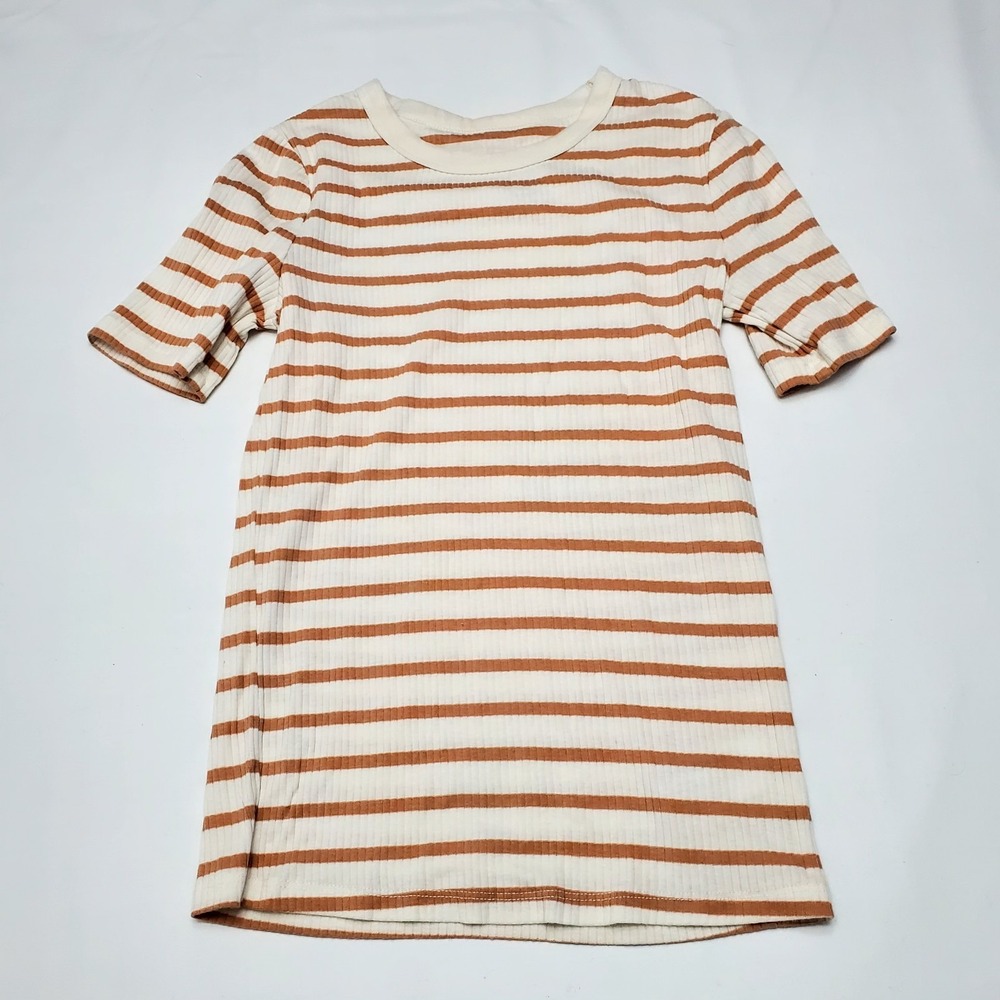 "A New‎ Day" Orange & White Striped Girls Short Sleeve Shirt ♡ Size X-Small ♡